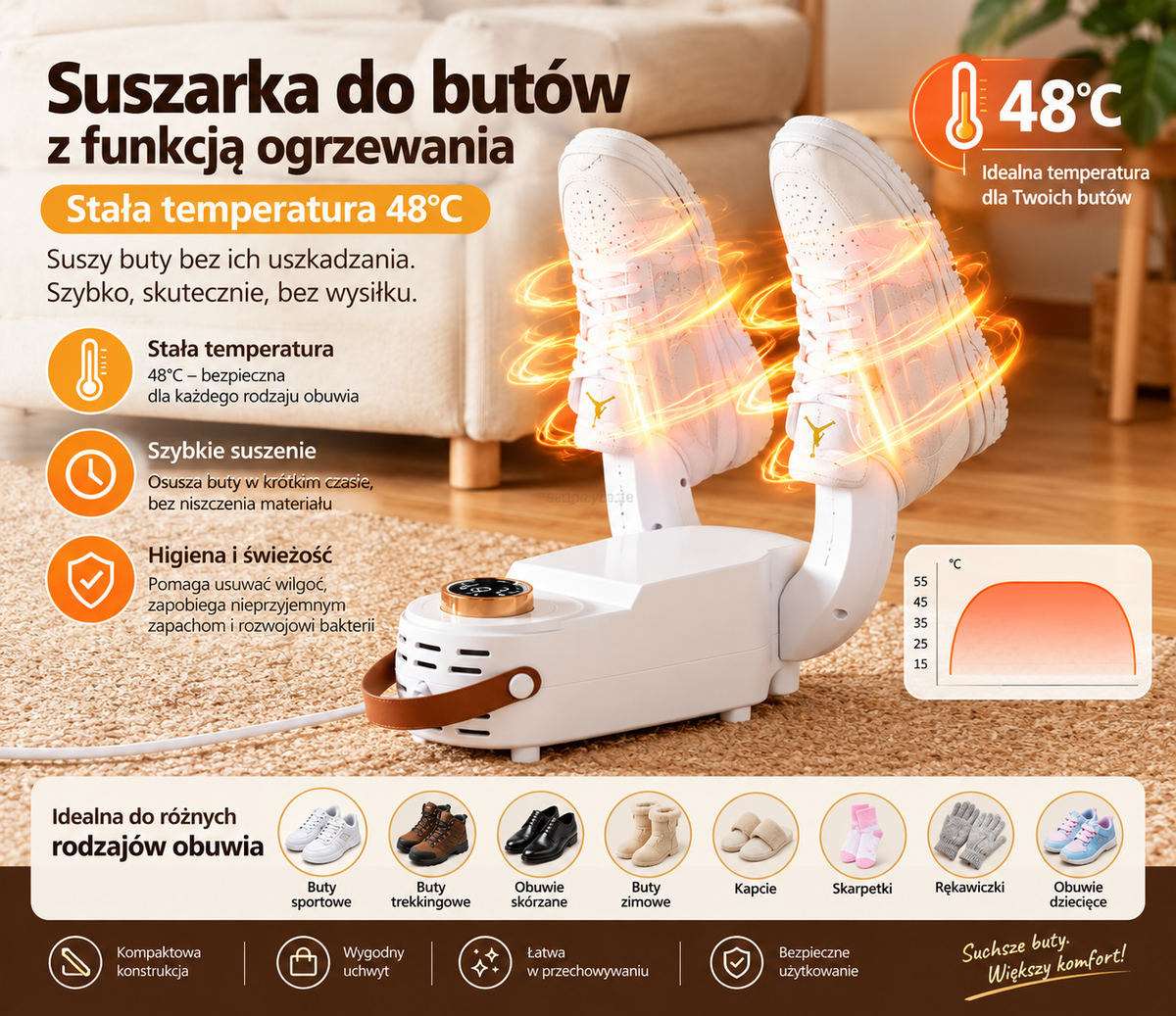 👟 SMART SUSZARKA DO BUTÓW – PRZENOŚNA SUSZARKA I OGRZEWACZ DO OBUWIA